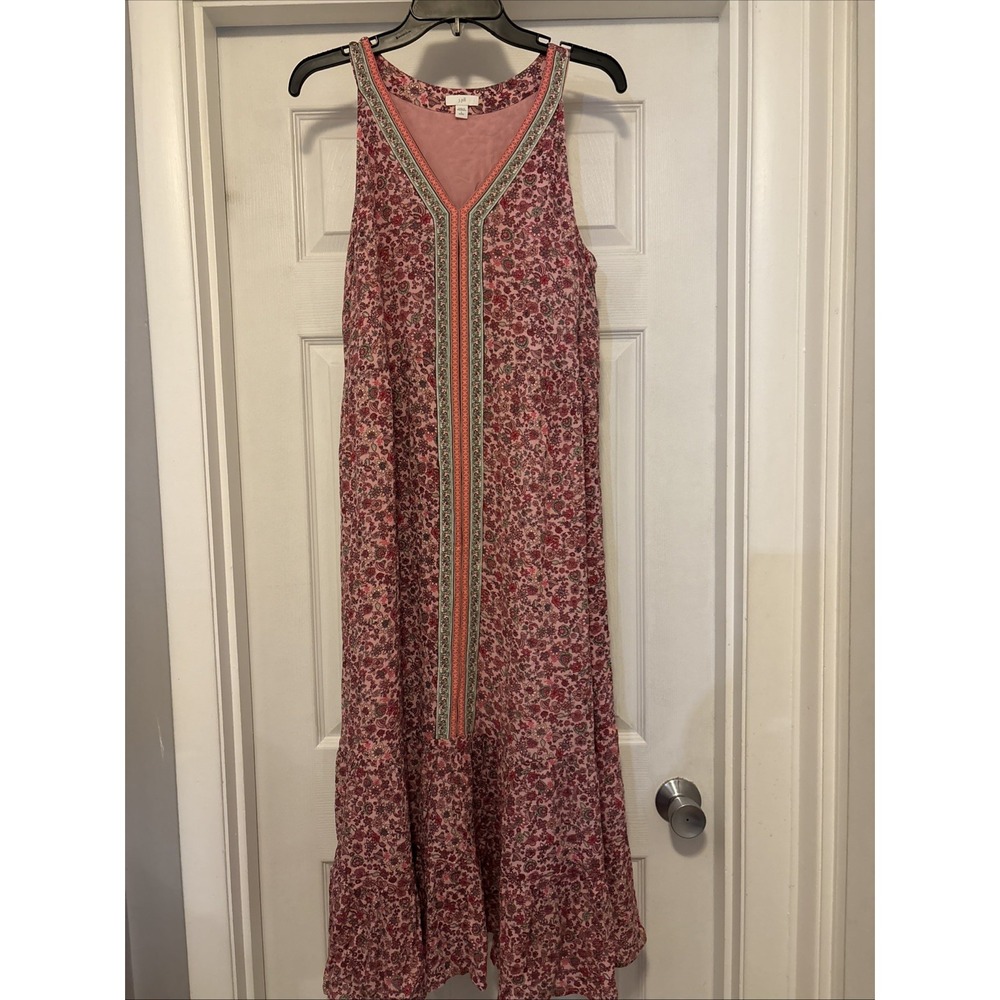 J. JILL Maxi Dress Petite L‎ Pink Floral Boho Beachy Coastal Cottagecore Easter